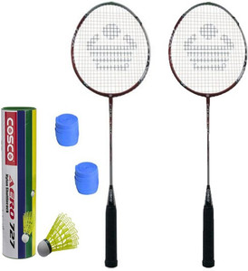 Cosco CBX-450 Badminton Kit- ( 2 Racket, 2 Grip, Aero 727 Nylon Shuttle Cock- Pack of 6 ) G5 Strung