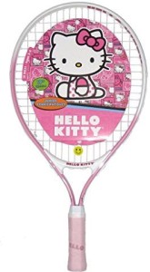 Sanrio Hello Kitty Pink Junior Tennis Racquet with Happy Face Vibration Dampener (19-inch) G4 Strung