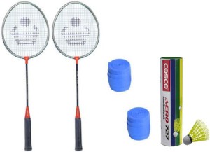 Cosco CB-120 Badminton Kit- ( 2 Racket, 2 Grip, Aero 727 Nylon Shuttle Cock- Pack of 6 ) G5 Strung