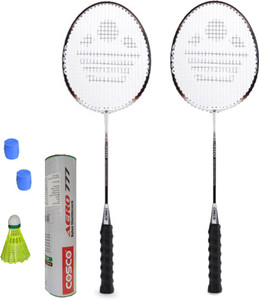 Cosco CB-300 Badminton Kit- ( 2 Racket, 2 Grip, Aero 777 Nylon Shuttle Cock- Pack of 6 ) G5 Strung