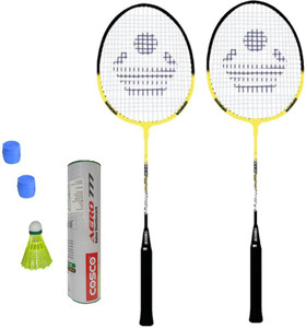 Cosco CB-90 Badminton Kit- ( 2 Racket, 2 Grip, Aero 777 Nylon Shuttle Cock- Pack of 6 ) G5 Strung