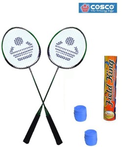 Cosco CB-88 Badminton Kit- ( 2 Racket, 2 Grip and Field King Shuttle Cock- Pack of 10 ) G5 Strung