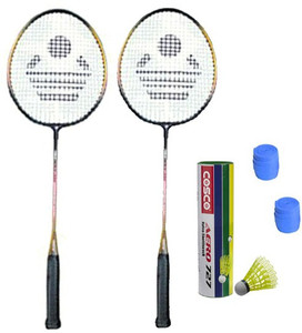 Cosco CBX-320 Badminton Kit- ( 2 Racket, 2 Grip, Aero 727 Nylon Shuttle Cock- Pack of 6 ) G5 Strung