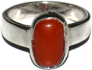 Fabzeel Red Coral Lal Moonga Stone Silver Coral Ring Price in