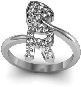 Jewelscart.in Alphabet R Love Heart Shape Valentine CZ Silver