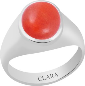 Clara Certified Coral Moonga 6.5Cts Or 7.25Ratti 4 Prongs Silver Ring