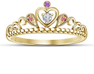 Silver Gold Plated Princess Crown Tiara CZ Band Ring for Wedding Bridal 