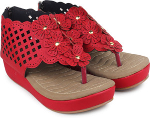 London Steps Women Red Wedges