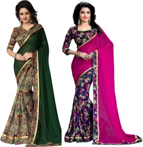 oomph! floral print fashion chiffon saree(multicolor) combo2_1153_6021