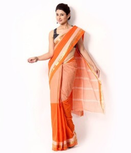 rudrakshhh woven tant handloom cotton saree(orange, white) nrgrg