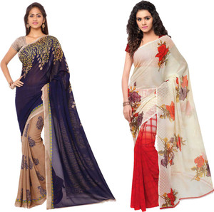 Buy Anand Sarees Printed Bollywood Georgette Multicolor Sarees Online Best Price In India Flipkart