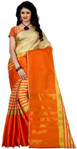 Trendz Style Printed, Striped Fashion Tussar Silk, Cotton Linen Blend Saree