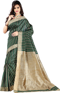 Vastrakala Striped Banarasi Cotton, Silk Saree