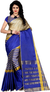 Trendz Style Printed, Striped Fashion Tussar Silk, Cotton Linen Blend Saree