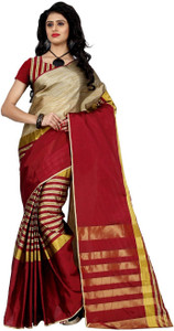 Trendz Style Printed, Striped Fashion Tussar Silk, Cotton Linen Blend, Cotton Saree