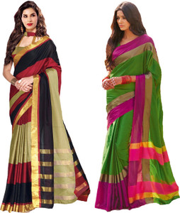 Glory Sarees Striped Chanderi Handloom Silk Cotton Blend Saree