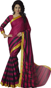 Neshkaar Striped, Checkered, Solid, Self Design, Plain Bollywood Cotton Saree