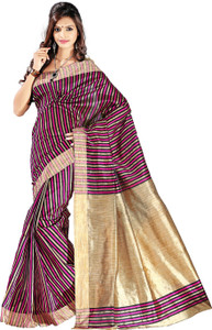 Vastrakala Striped Banarasi Cotton, Silk Saree
