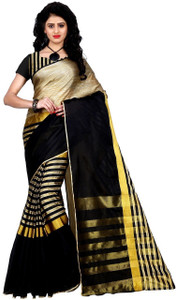 Trendz Style Printed, Striped Fashion Tussar Silk, Cotton, Cotton Linen Blend Saree