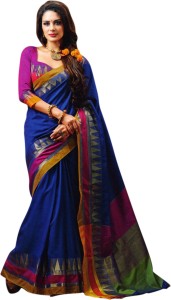 miraan solid chettinadu handloom cotton saree(blue) Netra