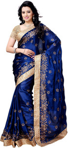 four seasons embroidered fashion satin saree(blue, gold) FS5027Blue