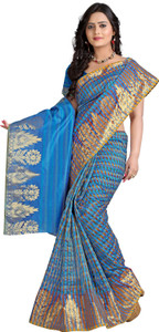 Vastrakala Checkered Banarasi Cotton, Silk Saree