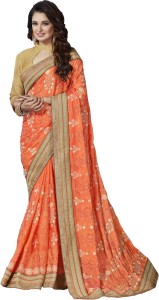 m.s.retail embroidered fashion synthetic georgette saree(orange) AC-RAJWADI