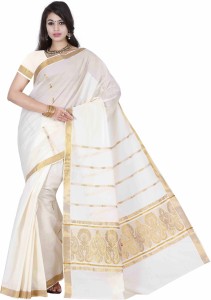 right shape solid fashion handloom cotton saree(white) MAXKRLKRIS