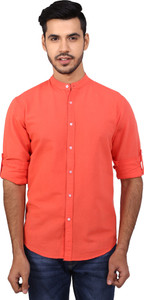 Dennis Lingo Men's Solid Casual Orange Shirt