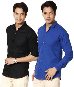 Gupta polyplast Men's Solid Casual Black, Blue Shirt