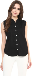 Krapal Women's Solid Casual Black Shirt
