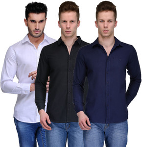 Feed Up Men's Solid Casual White, Black, Dark Blue Shirt