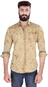 Vintage Soul Men's Self Design Casual Brown Shirt