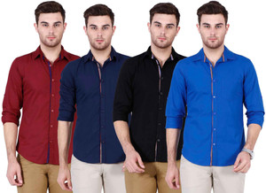 Ojass Men's Solid Casual Blue, Black, Dark Blue, Maroon Shirt