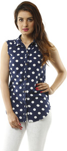 Lynda Women's Polka Print Casual Blue, White Shirt