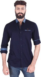 Vintage Soul Men's Solid Casual Blue Shirt