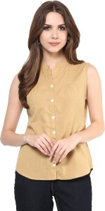 Krapal Women's Solid Casual Brown Shirt