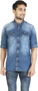 Stay Tuned Men's Solid Casual Denim Blue Shirt