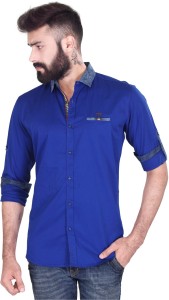 Vintage Soul Men's Solid Casual Blue Shirt