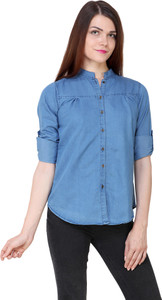 Gsa Enterprises Women's Solid Casual Denim Blue Shirt