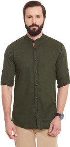 Wild Hunk Men's Solid Casual Dark Green Shirt