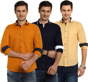 R'Squarre Men's Solid Casual Linen Multicolor Shirt