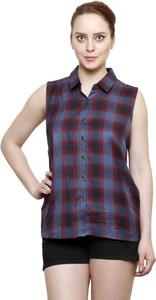 I Am For You Women's Checkered Casual Blue Shirt