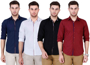 Ojass Men's Solid Casual Maroon, Black, White, Dark Blue Shirt