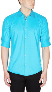 Elepants Men's Solid Casual Blue Shirt