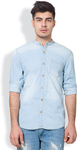 Highlander Men's Solid Casual Denim Light Blue Shirt