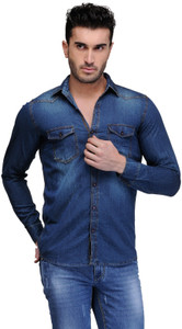 Feed Up Men's Solid Casual Denim Blue Shirt
