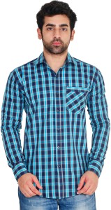 Lime Time Men's Checkered Casual Blue Shirt