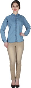 Gsa Enterprises Women's Solid Casual Denim Blue Shirt