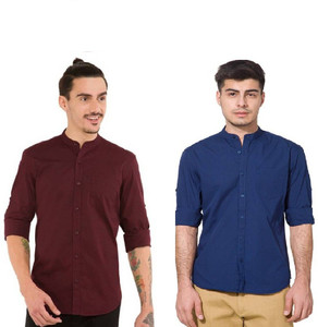 maroon shirt and blue jeans